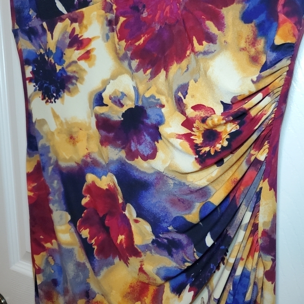 Lauren Ralph Lauren Womens 10 Floral Faux Wrap Jersey Knit Ruched Stretch  Dress - Picture 3 of 11